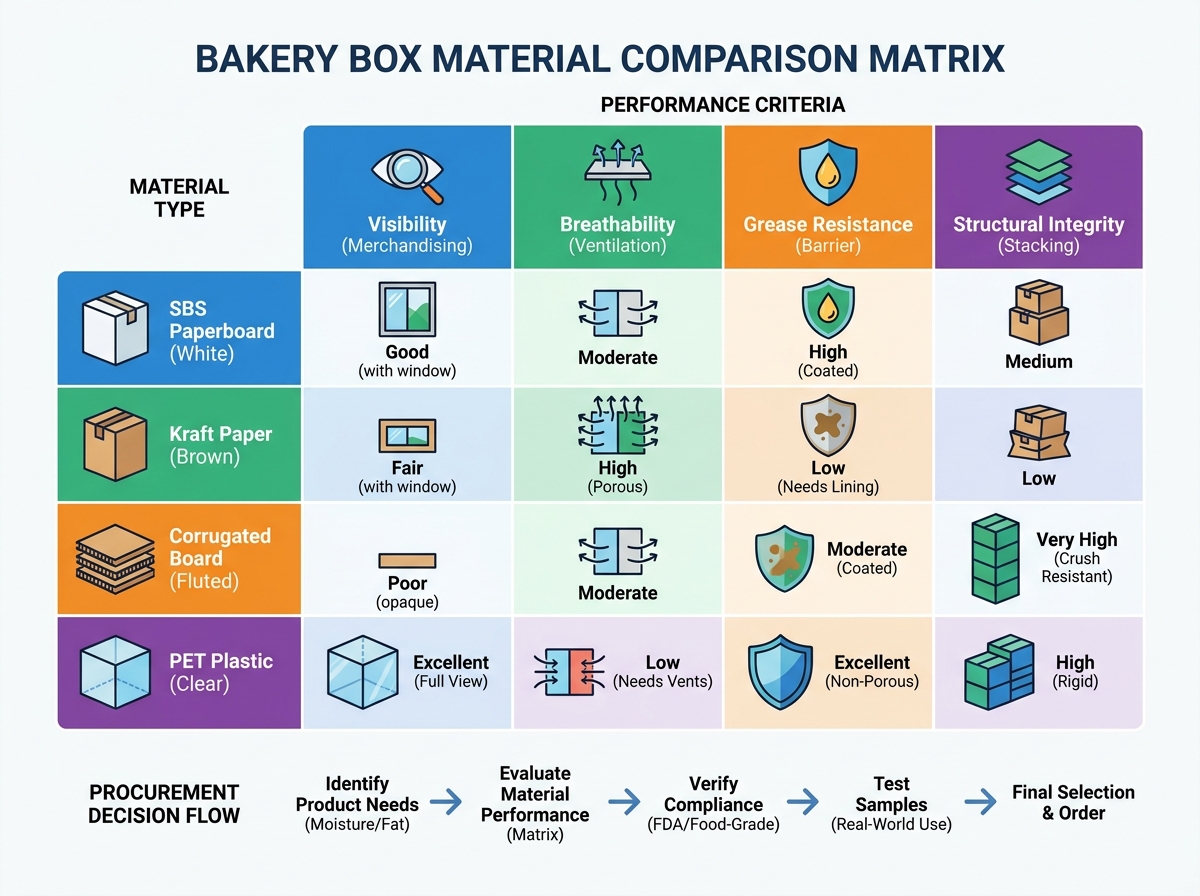 Clear plastic pastry boxes displaying baked goods